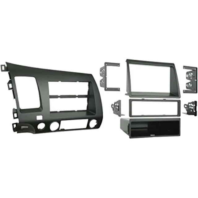 Black double-DIN dash kit with trim plate brackets and storage pocket for 2006-2011 Civic