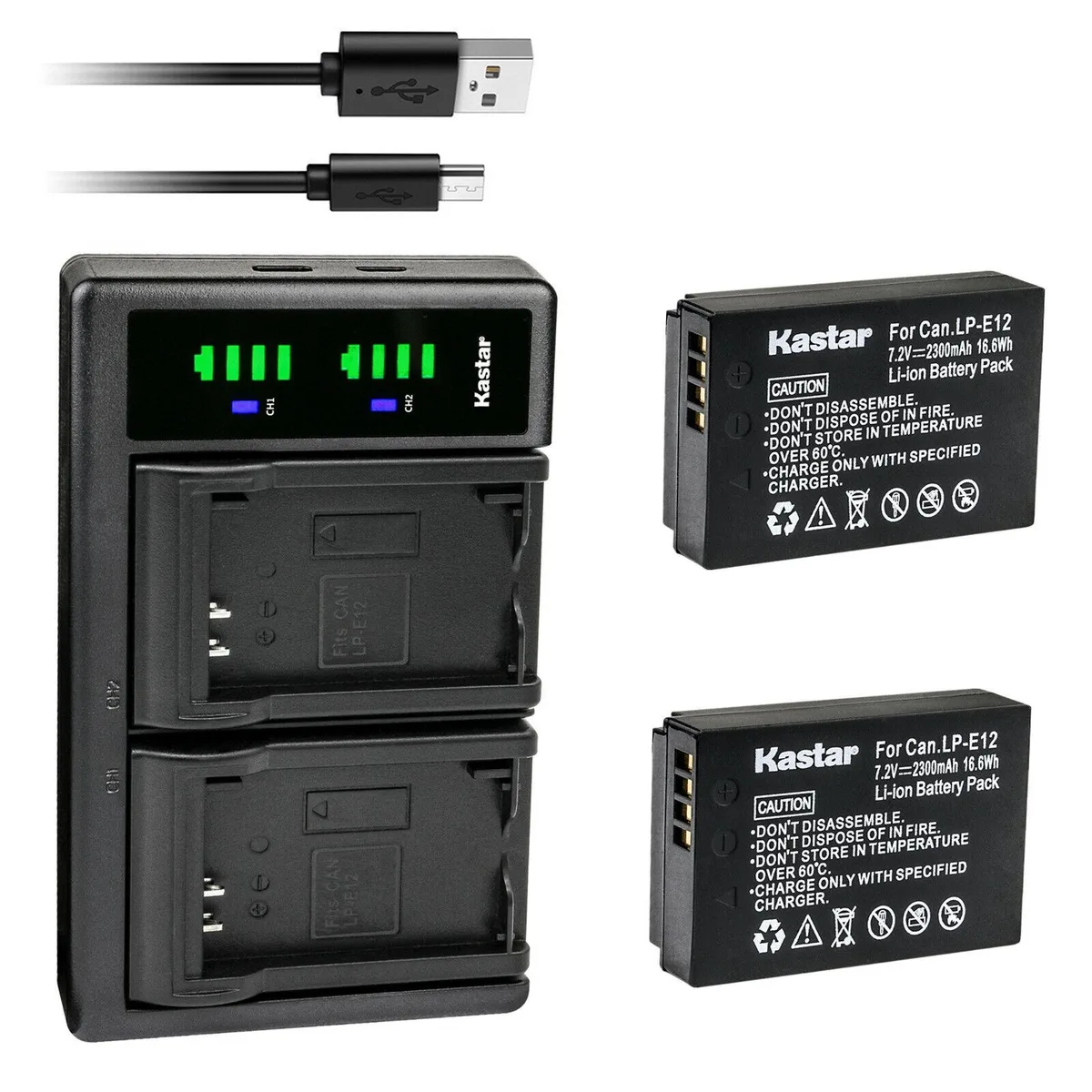 Kastar Kastar LP-E12 2-pack battery &amp; LTD2 USB charger 16.6 Wh — product photo