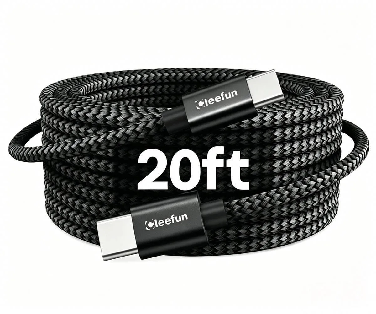  CLEEFUN Samsung Gala USB-C to USB-C Cable 20ft 60W Black — product photo