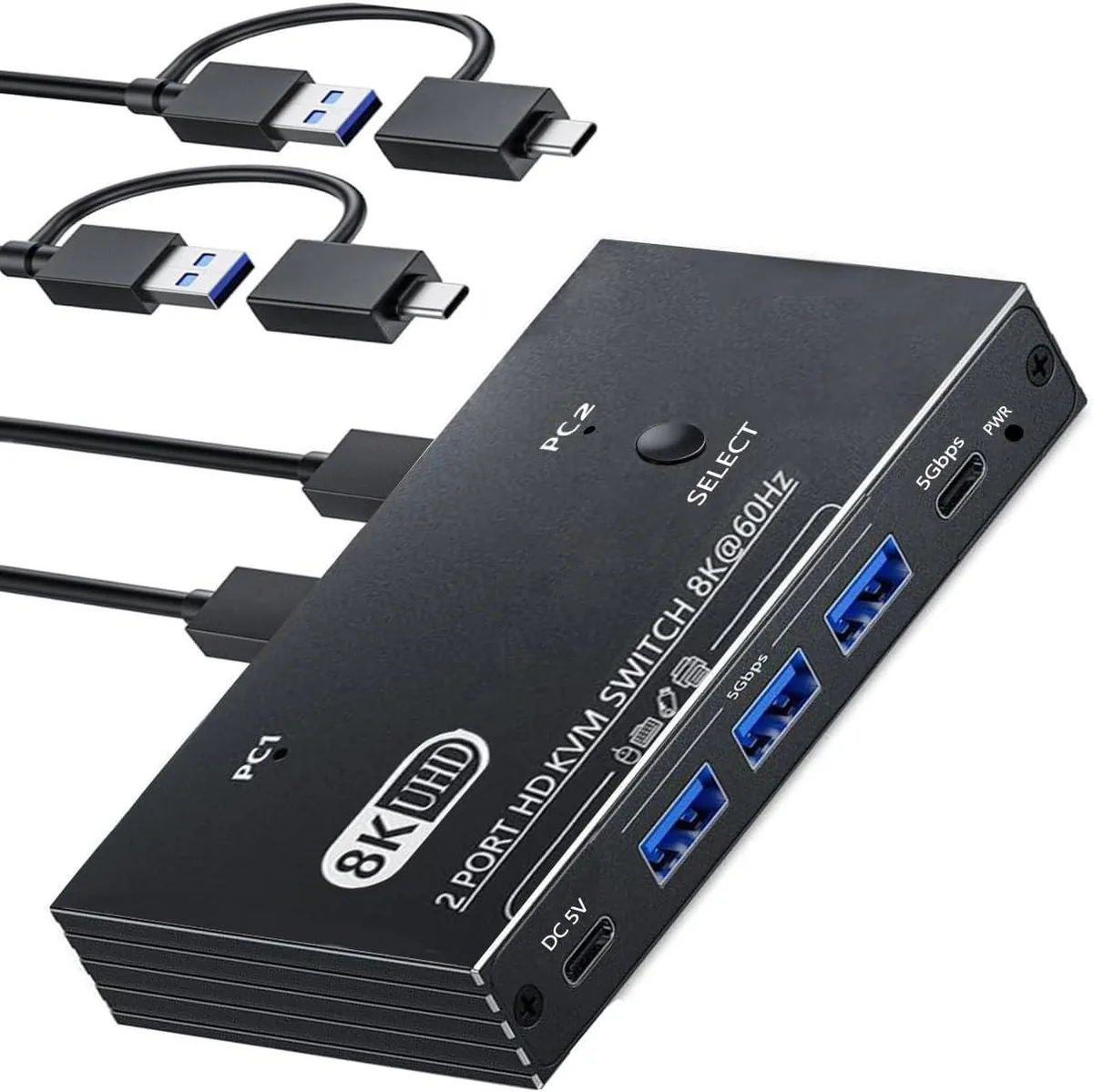 WRIARICH WRIARICH 2 Port HDMI KVM Switch 8K@60Hz 5Gbps USB-C Power — product photo
