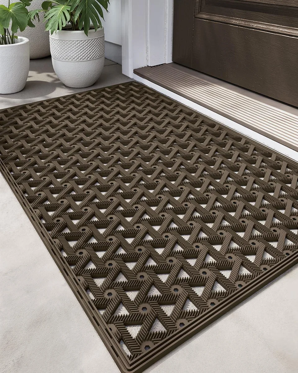 Black bamboo door mat with striped pattern, 32 by 48 inches, low profile .35 inch thick