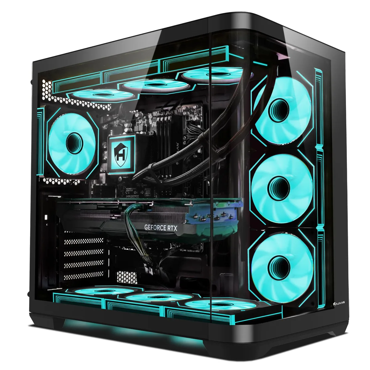 HAJAAN HAJAAN Gaming PC, Core Ultra 7 265K, RTX 5070 12GB, 64GB DDR5, 4TB NVMe, Liquid Cooling, Wi-Fi 7 — product photo