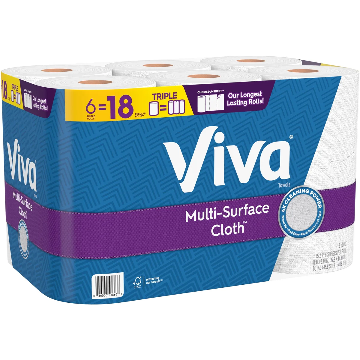 Kimberly Clark Kimberly Clark 53663 Viva Multi-Surface Paper Towels 2-Ply 165 Sheets 6 Triple Rolls — product photo