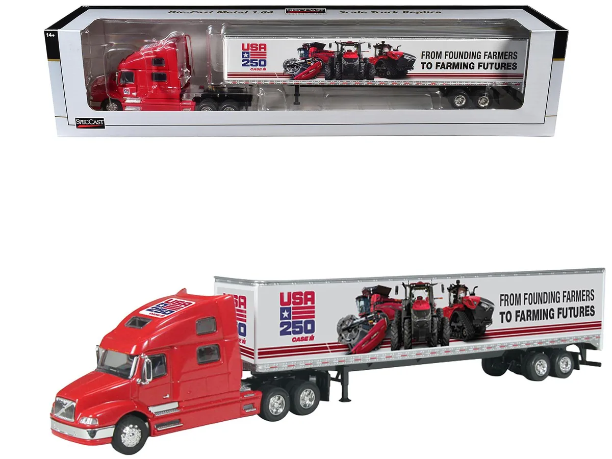 SpecCast Collectibles SpecCast Collectibles Volvo 770 Sleeper Cab &amp; Trailer Case IH USA 250 Years Red 1/64 Diecast Hobby Collectible — product photo
