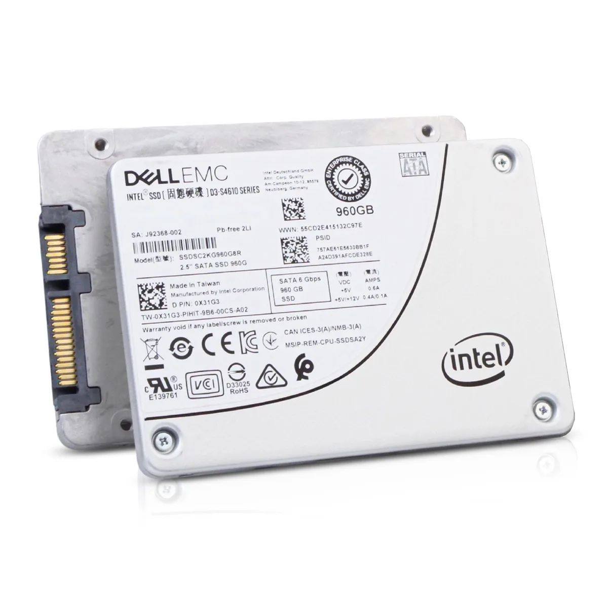 DELL DELL D3-S4610 SSDSC2KG960G8R 960GB 3 DWPD SATA 2.5in enterprise SSD — product photo
