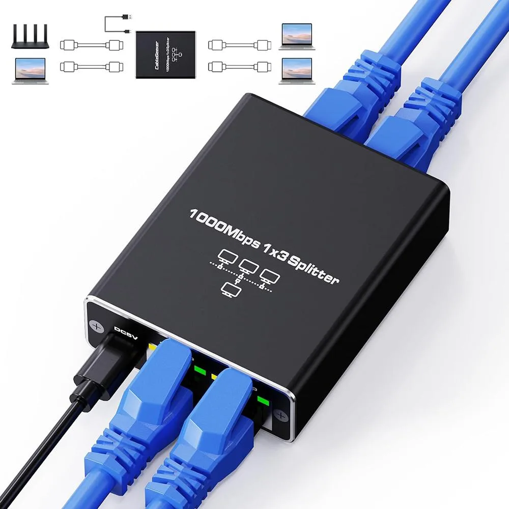 IHDAPP IHDAPP Ethernet Splitter 1 to 3 1000Mbps USB Powered Black — product photo