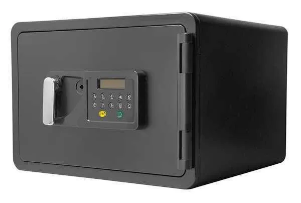 Black matte steel safe with digital keypad, rectangular form, 66 lb
