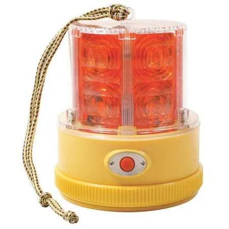 Red round LED warning light with magnetic base, 4-1/4 inch diameter