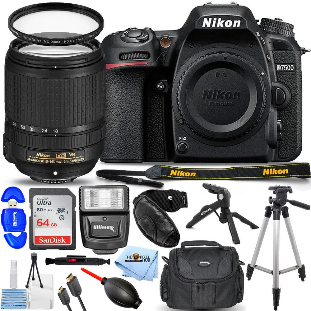 Nikon Global Nikon Global D7500 DSLR Camera 18-140mm Lens 64GB Flash Tripod Bundle — product photo