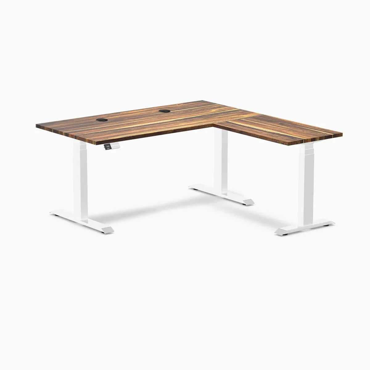 Desky Desky Hardwood L-Shape Sit Stand Desk Pheasantwood White 60 x 30 x 62 x 20 in — product photo
