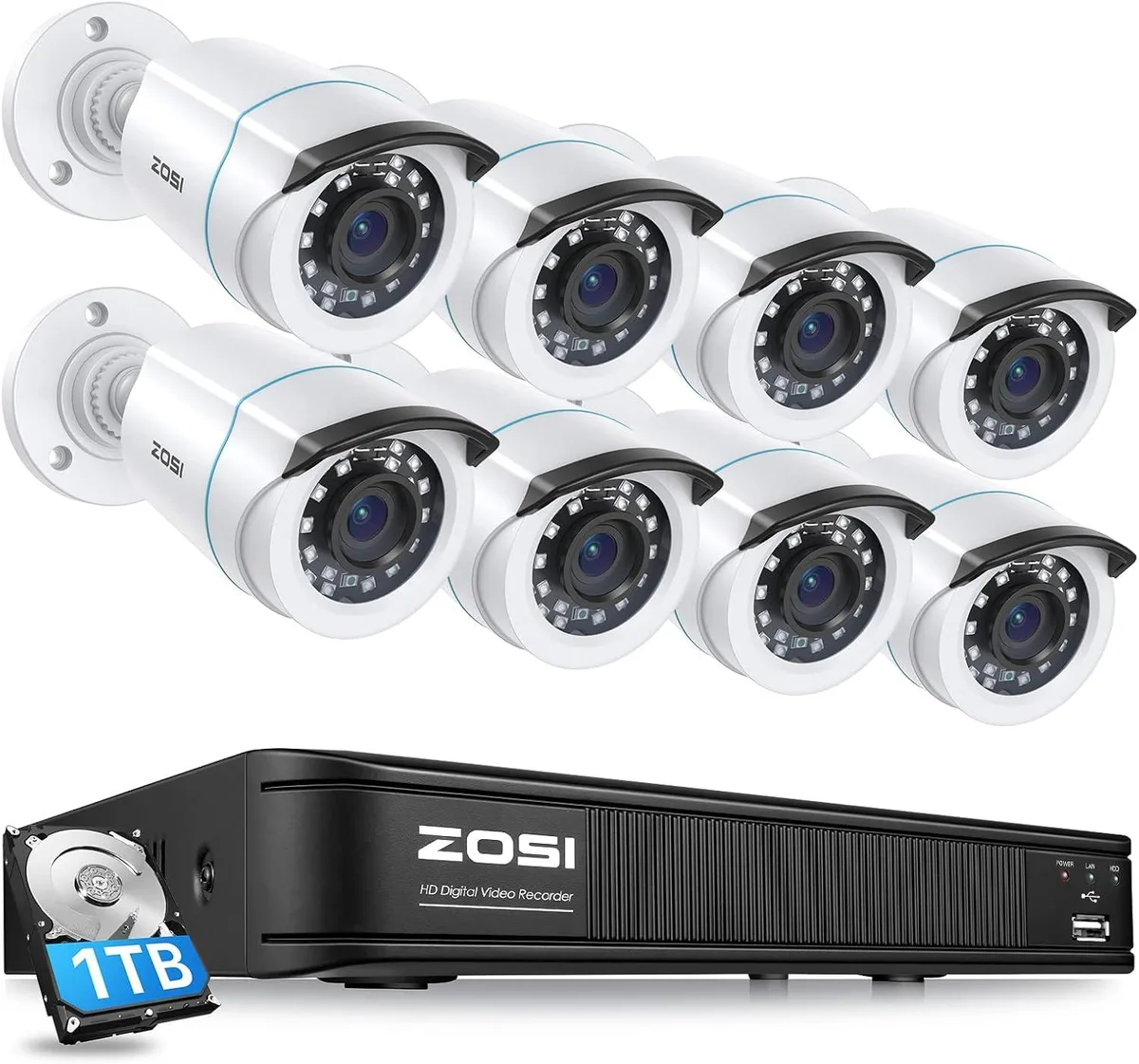 PISKEKAT PISKEKAT 8 Channel 5MP 3K Lite DVR with 8 x 1080p Bullet Cameras 80ft Night Vision 1TB HDD — product photo