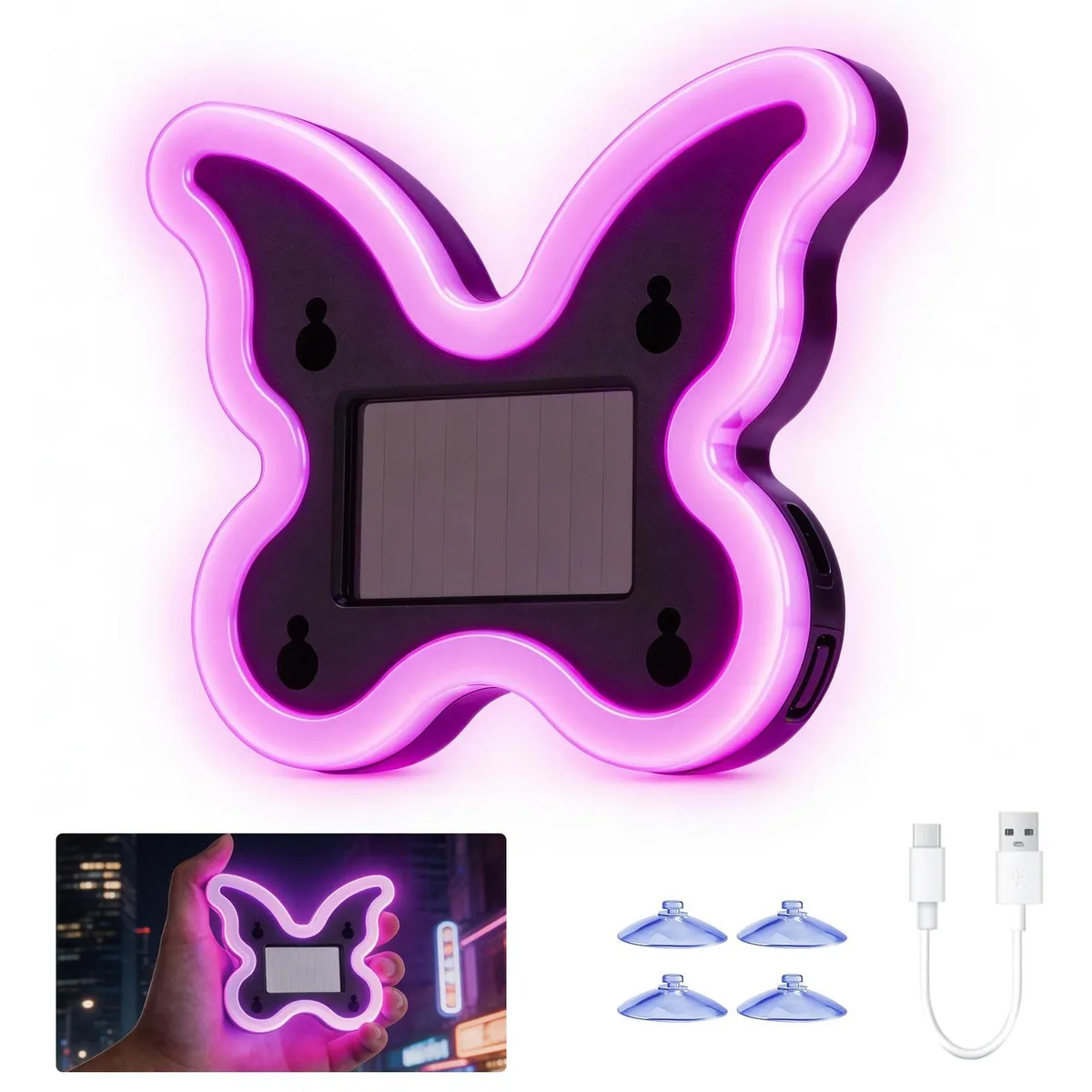  Raceast Butterfly Heart-Shaped Solar LED Light Pink 6 Modes — product photo