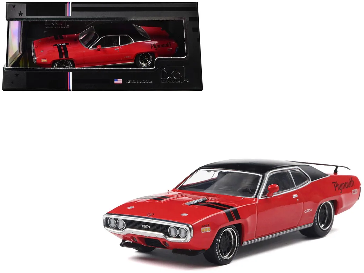 Ixo Models Ixo Models 1971 Plymouth GTX Rally Red Black Top Stripes 1/43 Diecast Hobby Collectible — product photo