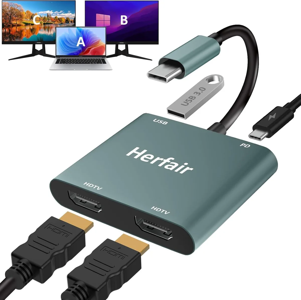 BESIGN BESIGN USB-C 4-in-1 Hub Dual HDMI 4K@30Hz 100W PD — product photo