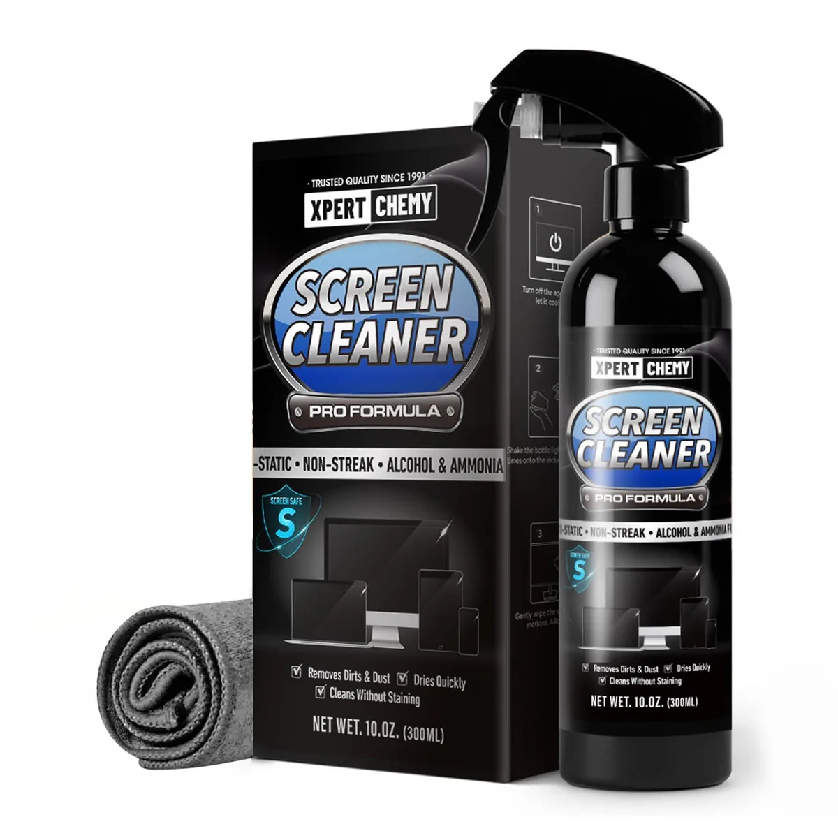 10oz screen cleaner spray bottle with microfiber cloth
