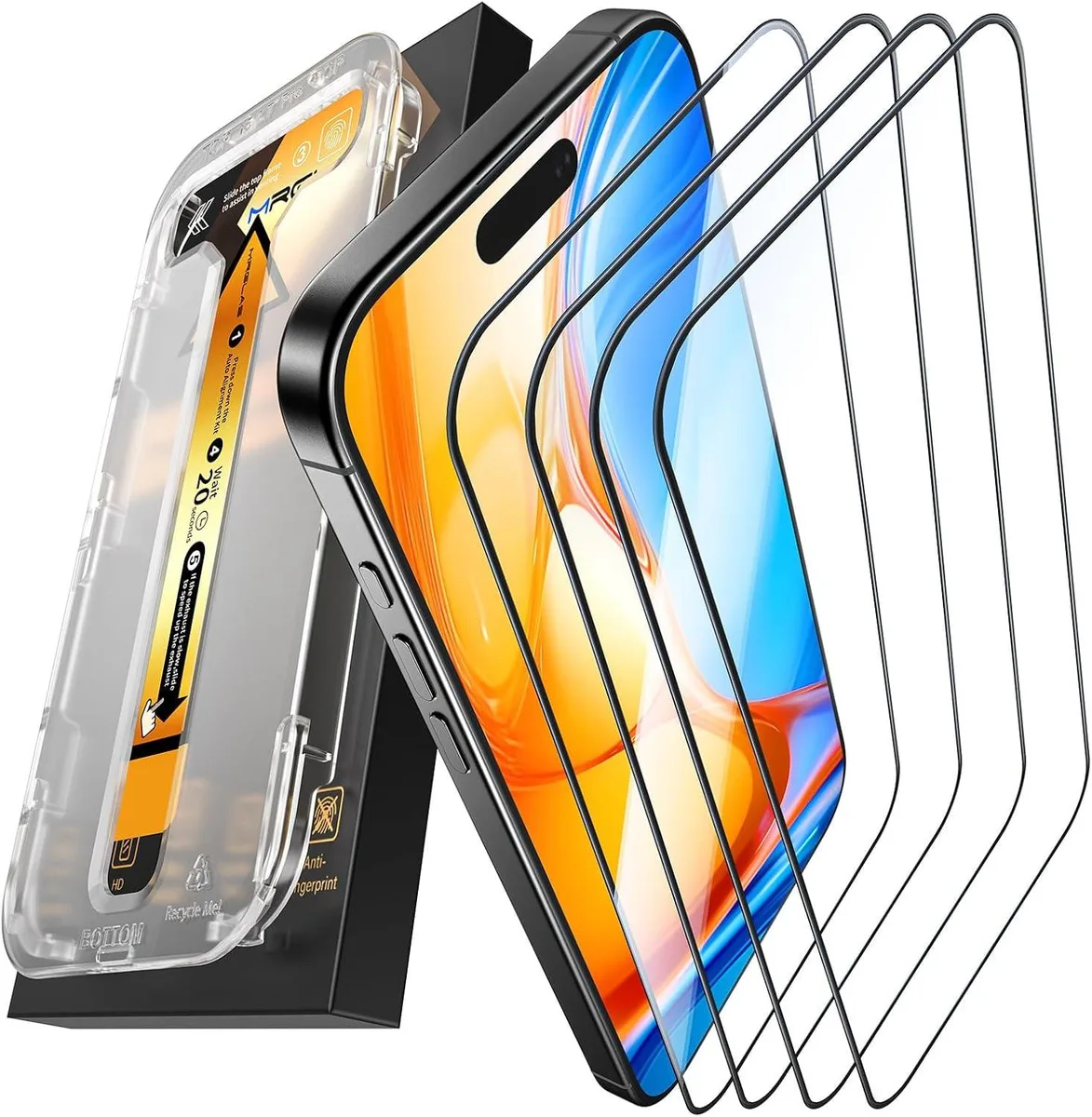 Four rectangular tempered glass screen protectors with alignment frame