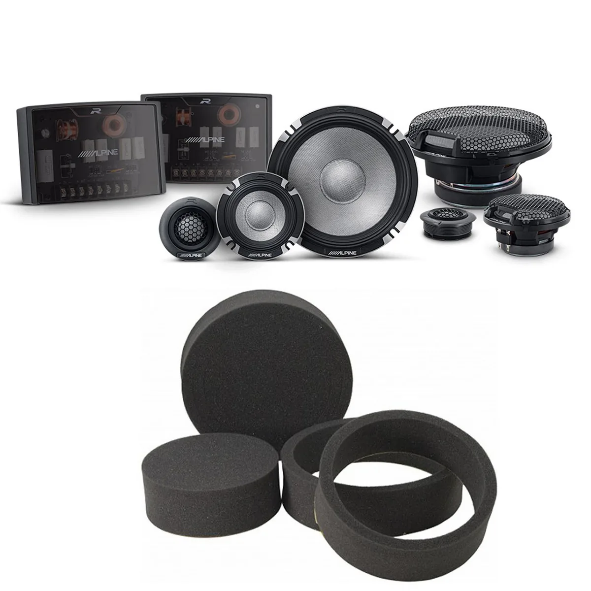 Alpine Alpine R2-S653 6.5" Pro 3-Way Component Speaker Set with RKFR6 Fast Rings — product photo