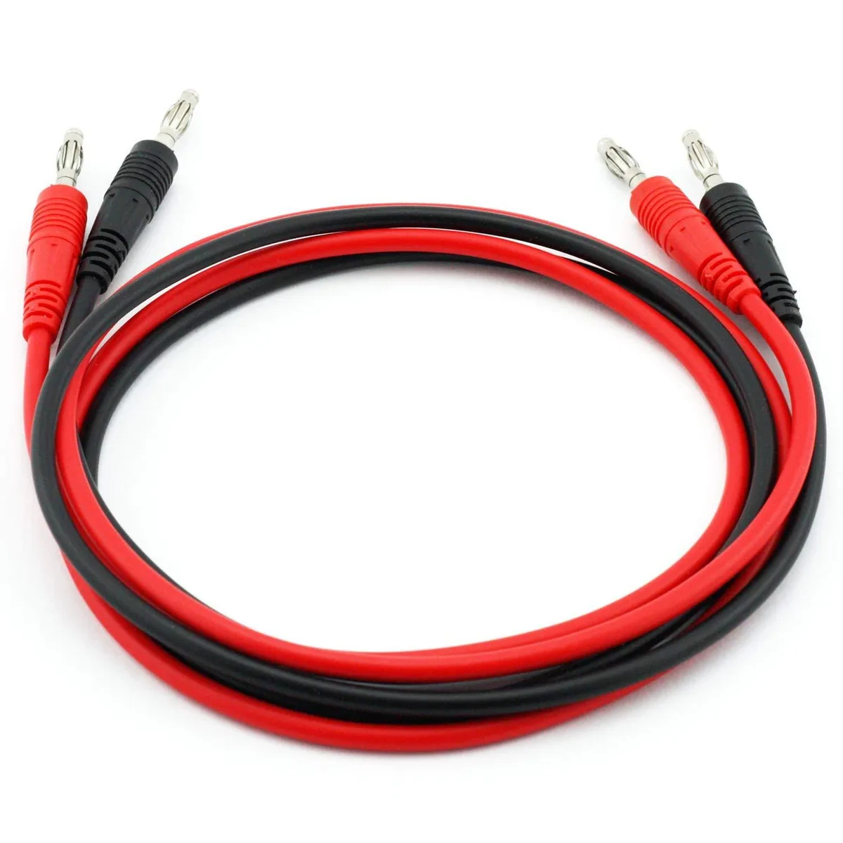 Two red and black banana plug test leads with flexible cables