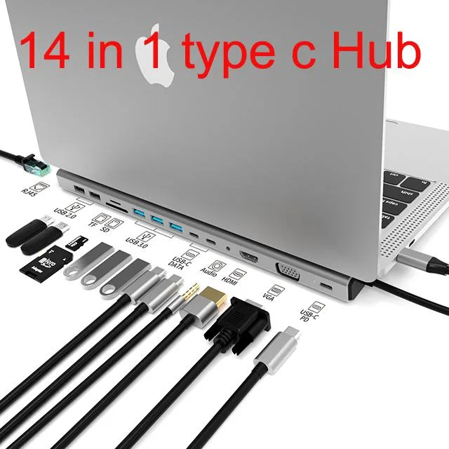 Jansicotek Jansicotek DS14IN1 14-in-1 Aluminum USB-C Dongle Docking Station Silver — product photo