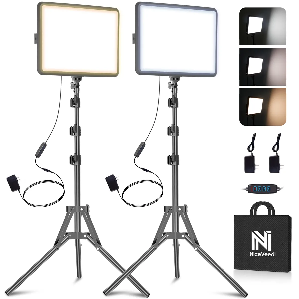 NiceVeedi NV-22WP 22W 2-Pack LED Video Light Kit 2900-7000K 61" Tripod — product photo