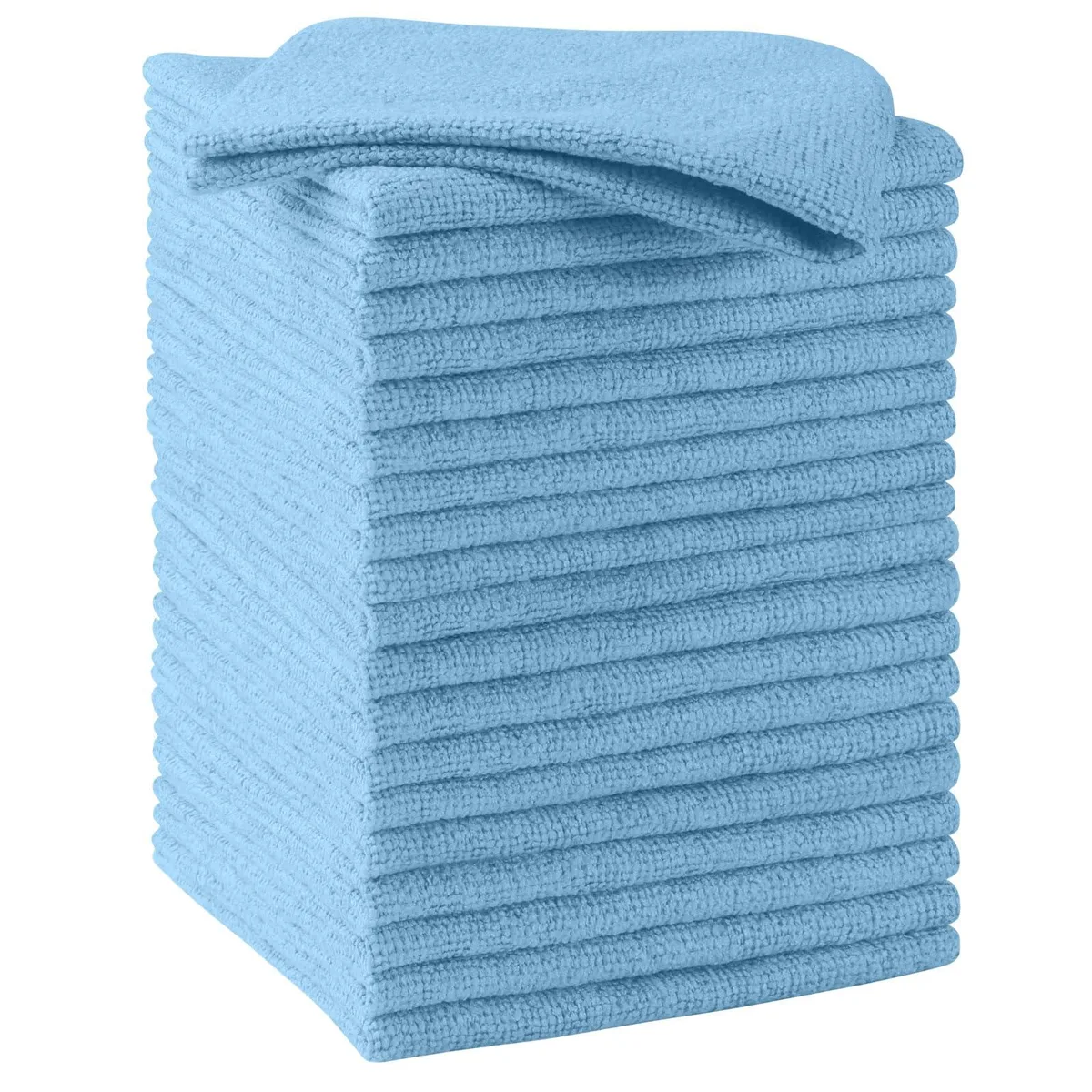 Blue microfiber cleaning cloths, 20 pack, 11.5 inch square, edgeless design