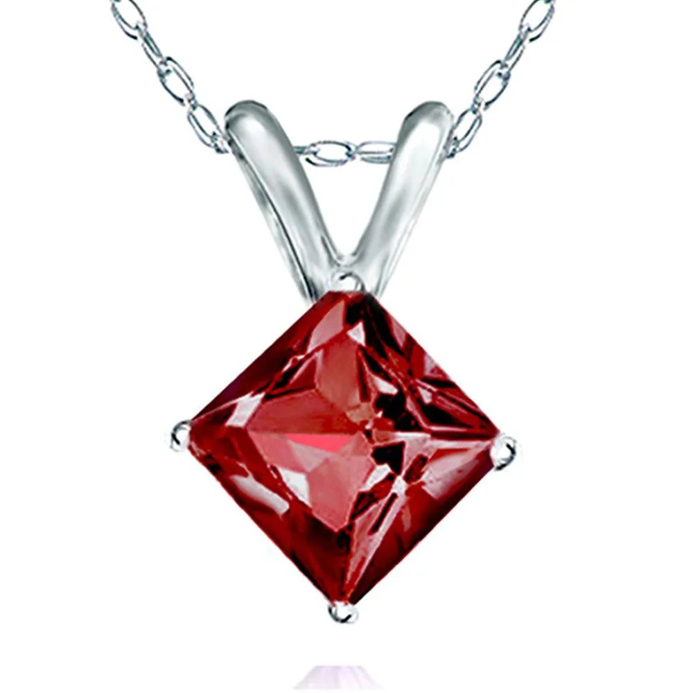 Mabella Fashion Mabella Fashion 14K Solid White Gold Square Cut Rabbit Garnet Pendant Necklace 18 in — product photo