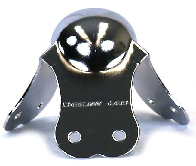 Chrome-plated steel ball corner with three mounting leaves and rounded impact surface