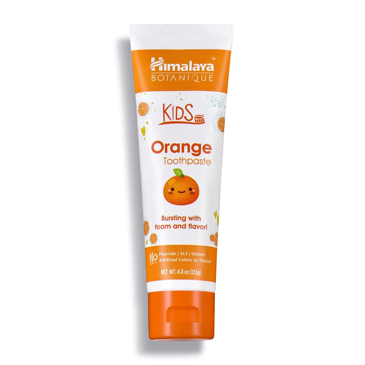 White rectangular tube with orange cap and orange text on front label