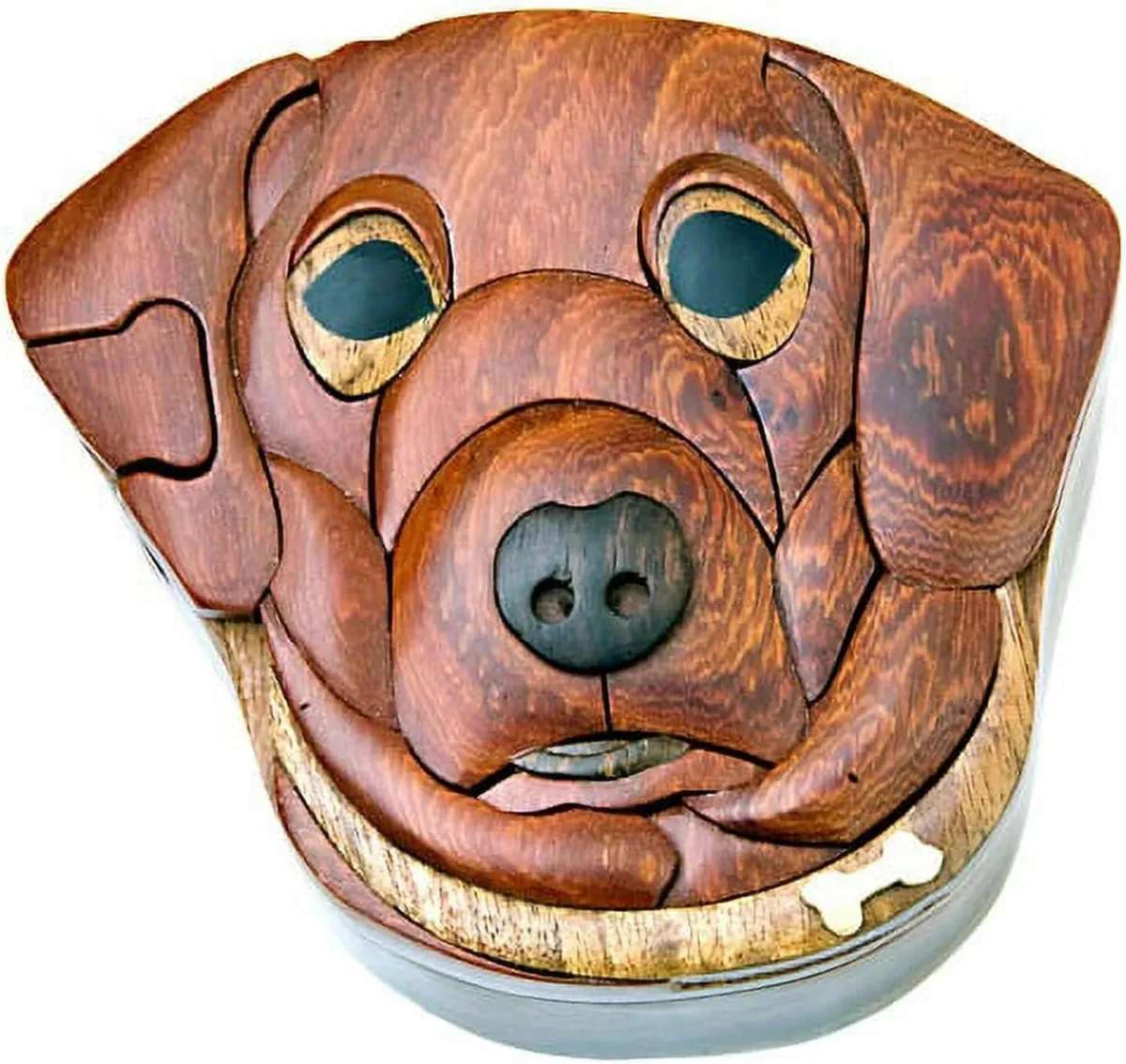 South Asian Handicrafts South Asian Handicrafts Dog Wooden Puzzle Box 100% Natural Intarsia Wood Art — product photo