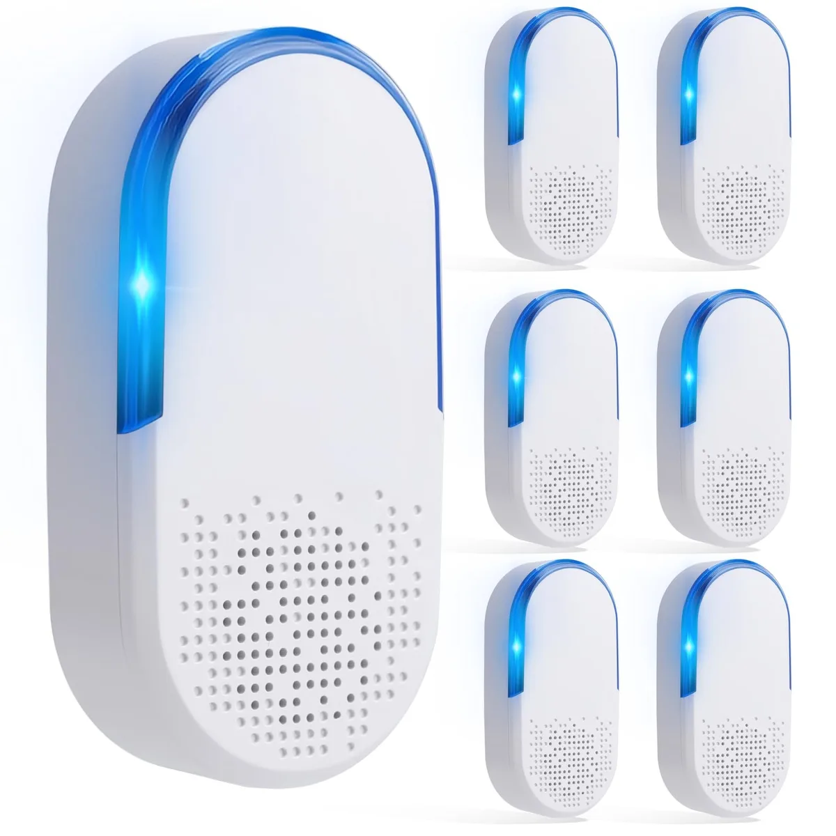 Six white plastic plug-in pest repellent units