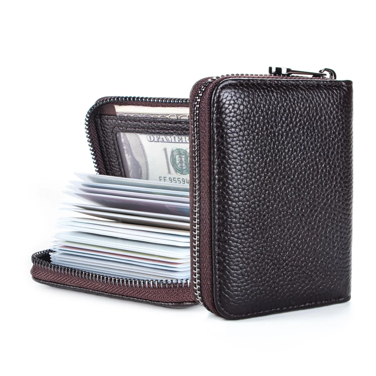  Suweibuke Genuine Leather Credit Card 010 RFID Wallet Classic Brown — product photo