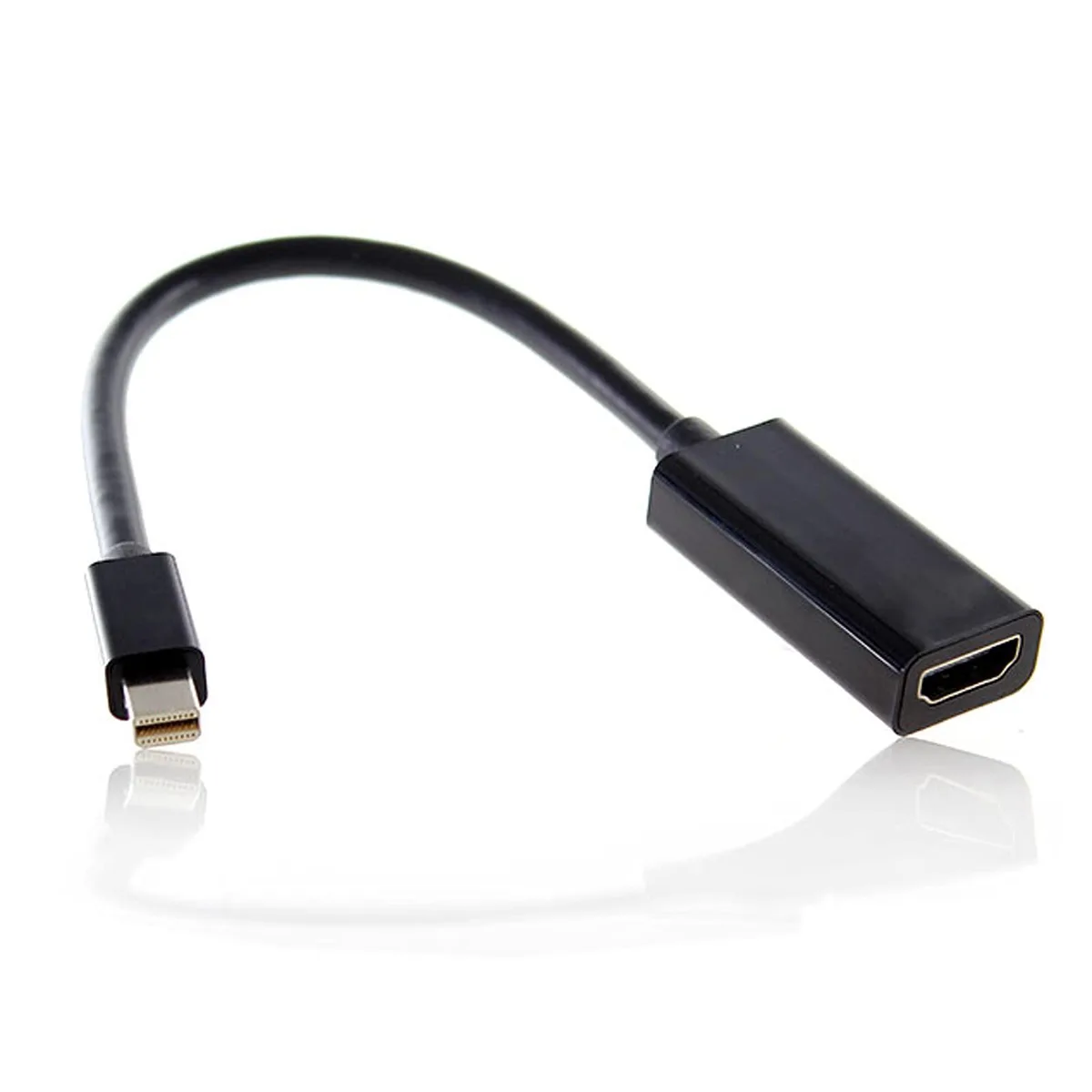 Black Mini DisplayPort plug to HDMI socket adapter cable with white body