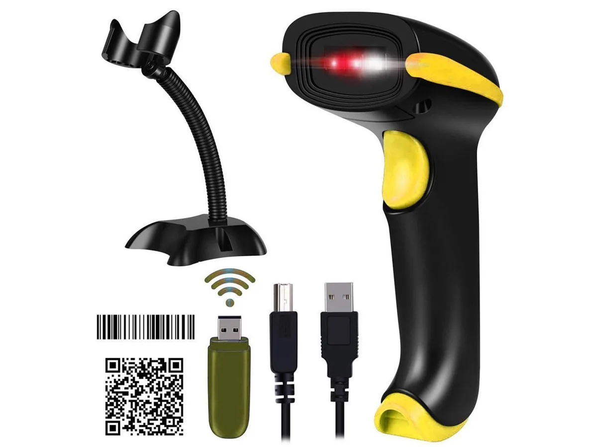 BONAEVER BONAEVER 2D Barcode Scanner Wireless 2.4GHz &amp; USB 2.0 Wired with Stand — product photo