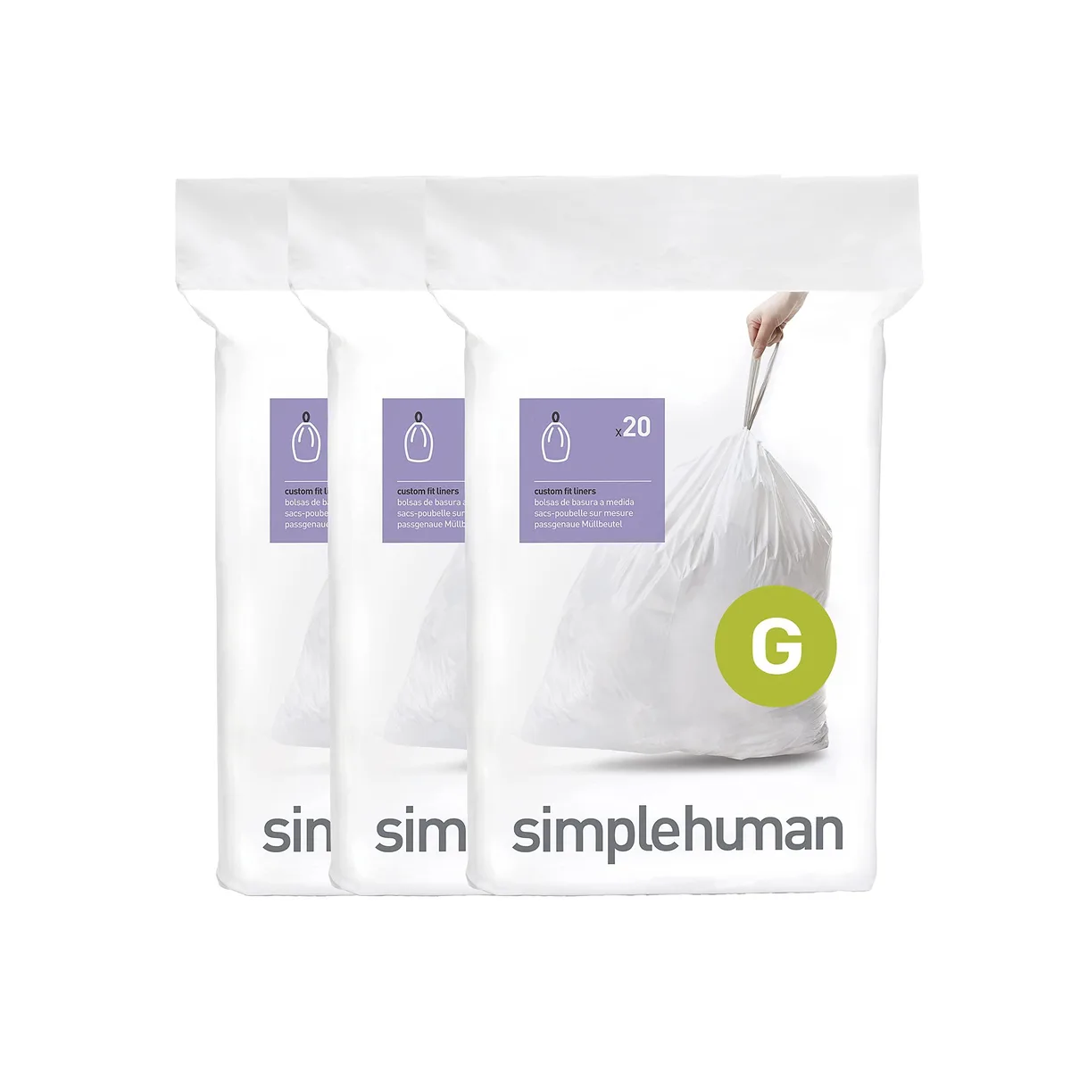 White roll of 60 custom-fit drawstring liners for 30-liter cans