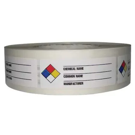 Paper NFPA label roll, blue red white yellow, adhesive backing
