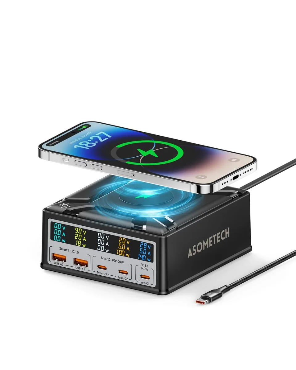 KEHIPI KEHIPI 868D 260W 5-Port USB Charger with LCD & Wireless — product photo