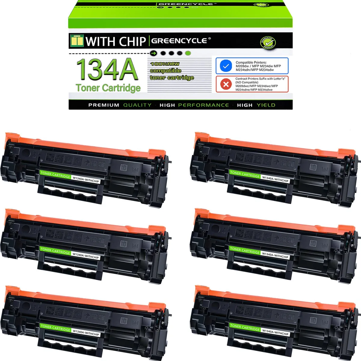 GREENCYCLE GREENCYCLE 134A-CHIP 6 Pack Black Toner Cartridge — product photo