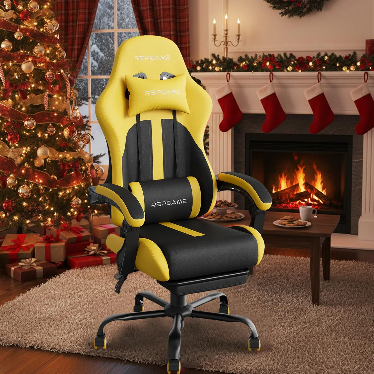 RSPGAME RSPGAME Gaming Chair Pocket Spring Yellow &amp; Black 90-135° 360° Swivel — product photo