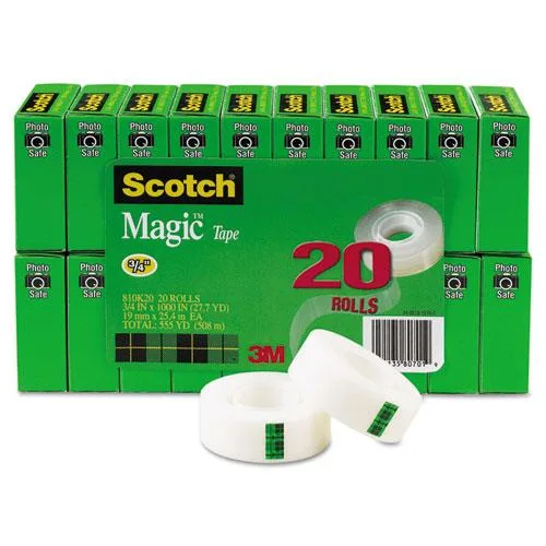 Twenty clear tape rolls in a rectangular box