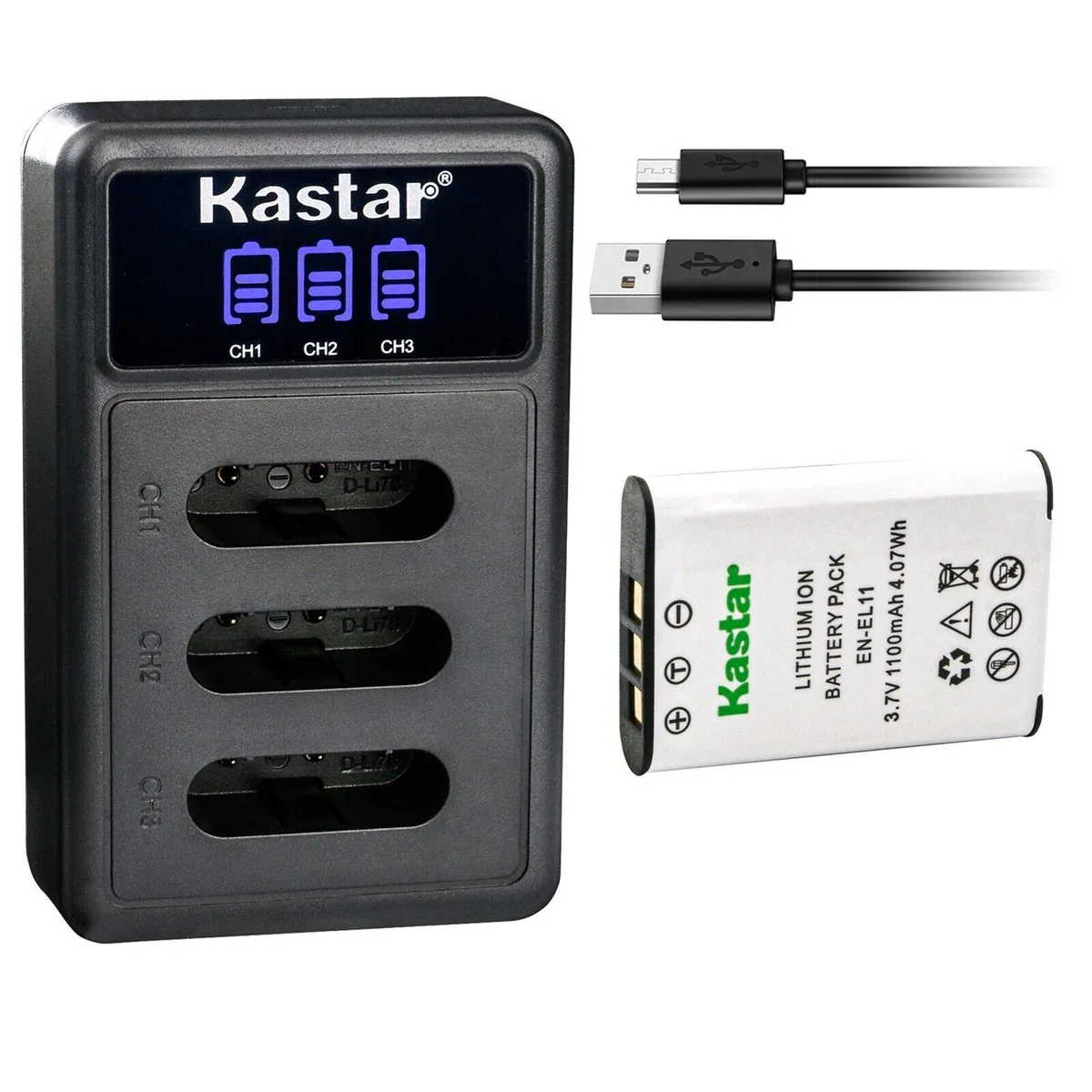 Kastar Kastar EN-EL11 1100mAh battery and LCD triple USB charger — product photo
