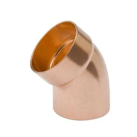 Copper 45-degree DWV street elbow with smooth metallic finish