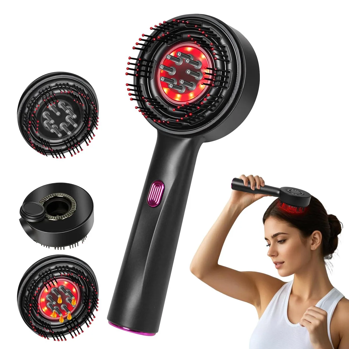White plastic comb-shaped massager with rounded teeth and a Type-C port, shown resting on a flat surface