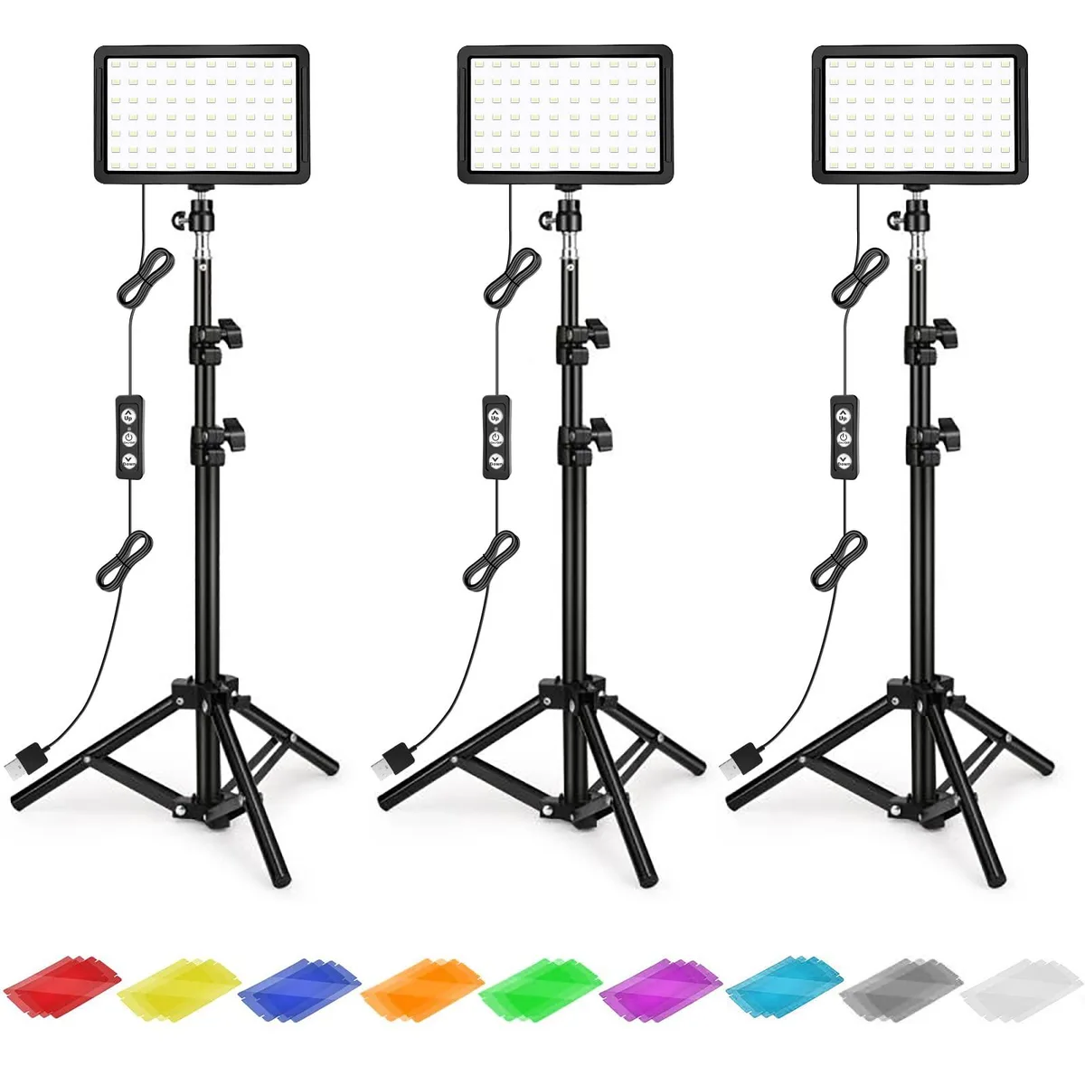  Neewer AM-23 USB LED Light Kit 3×70 LED 5600K 1000lm 9 Filters Tripod 69-122cm — product photo