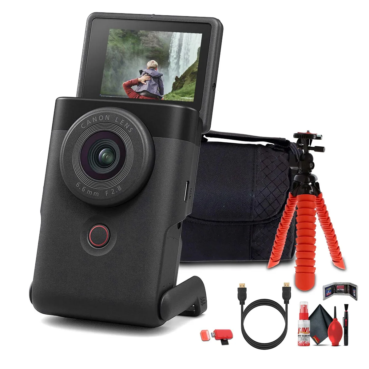 Canon Canon PowerShot V10 Content Creator Kit Black 64GB card 12in tripod — product photo