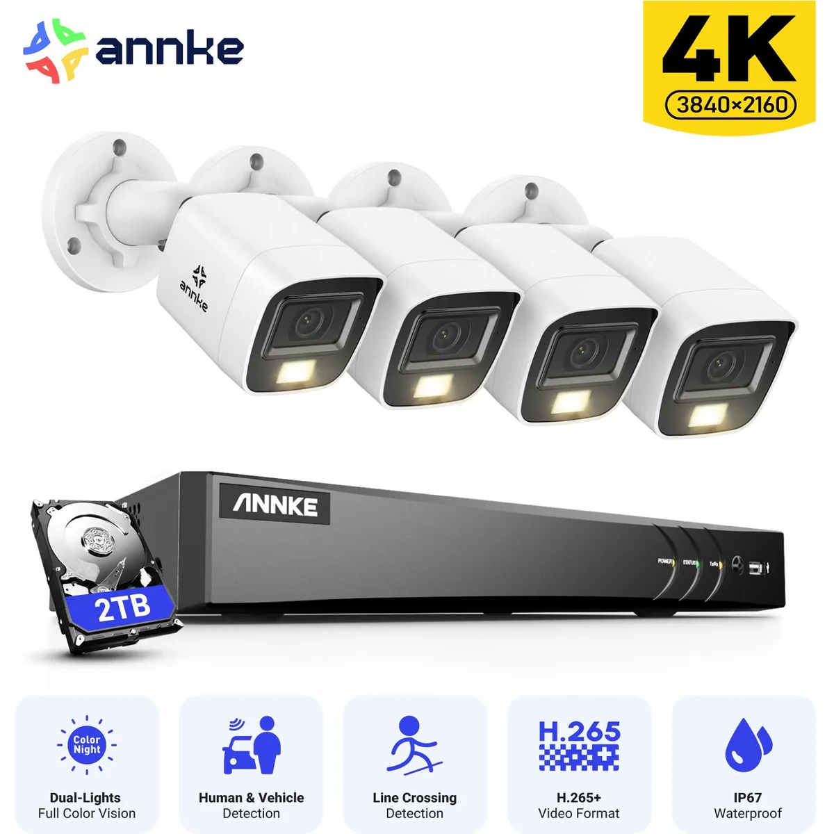 Annke Annke 8MP 4K 8CH AI DVR 2TB 4x Bullet IP67 Surveillance Security System — product photo