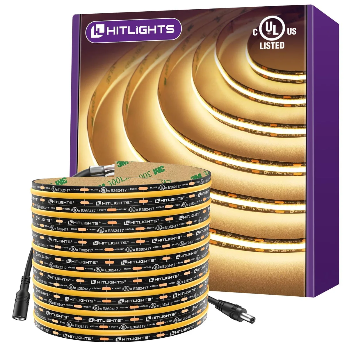  HitLights L0512V-303-1630-U-BLK Under Cabinet 16.4ft 12V 3000K COB LED Strip — product photo