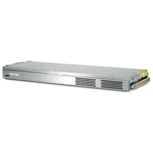 Rectangular metal module with front panel LEDs and rack-mount brackets
