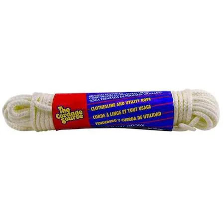 White twisted polyester utility rope 7/32 inch diameter 100 foot length in bag