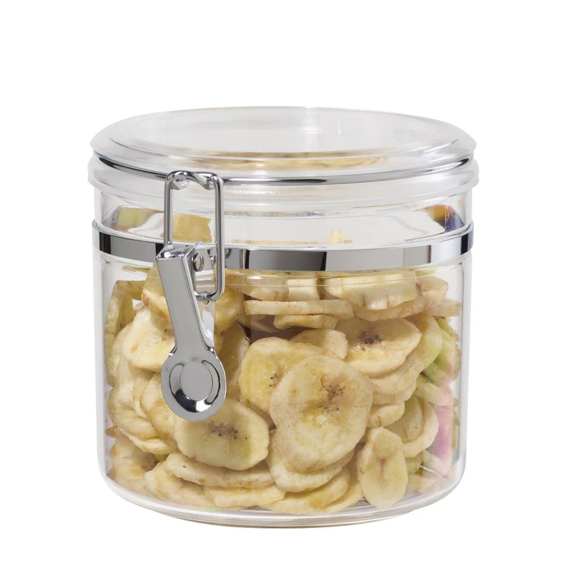 Clear 38 oz canister with red clamp lid