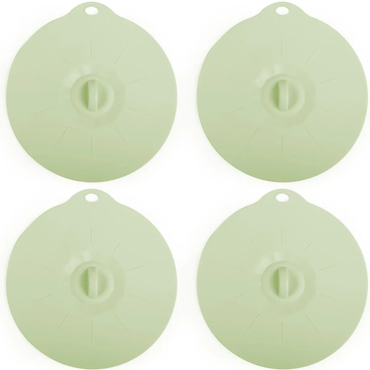Four light green 5.9 inch silicone lids stacked together